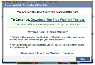 My Aquarium Webfetti Toolbar Dialog