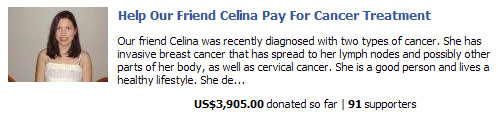 Sponsor Me Help Our Friend Celina Pay For Cancer Treatment